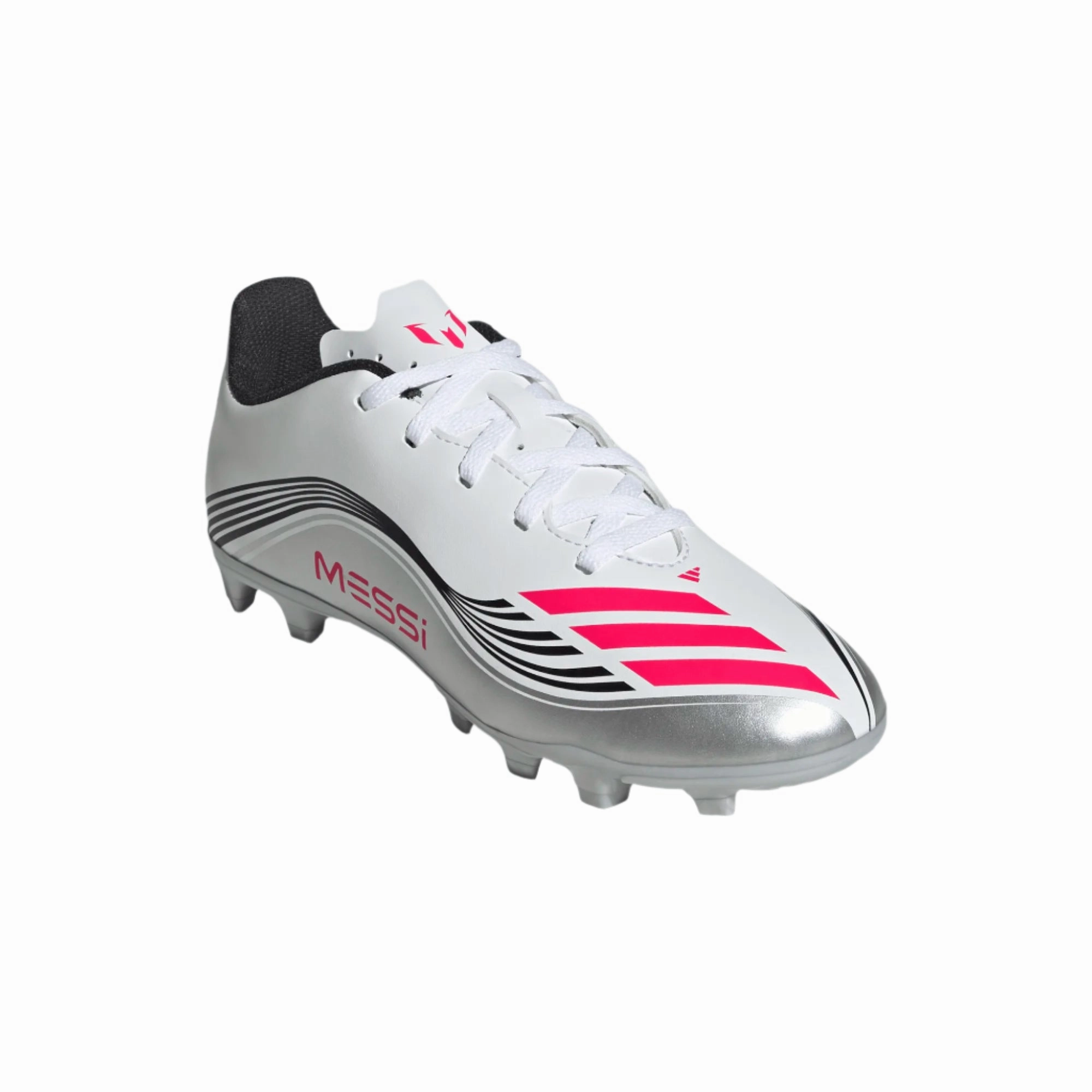 Firm Ground Soccer Cleats On Turf Adidas Junior Football Boot F50 Messi Club FG/MG Cloud White/Lucid Red/Silver Metallic