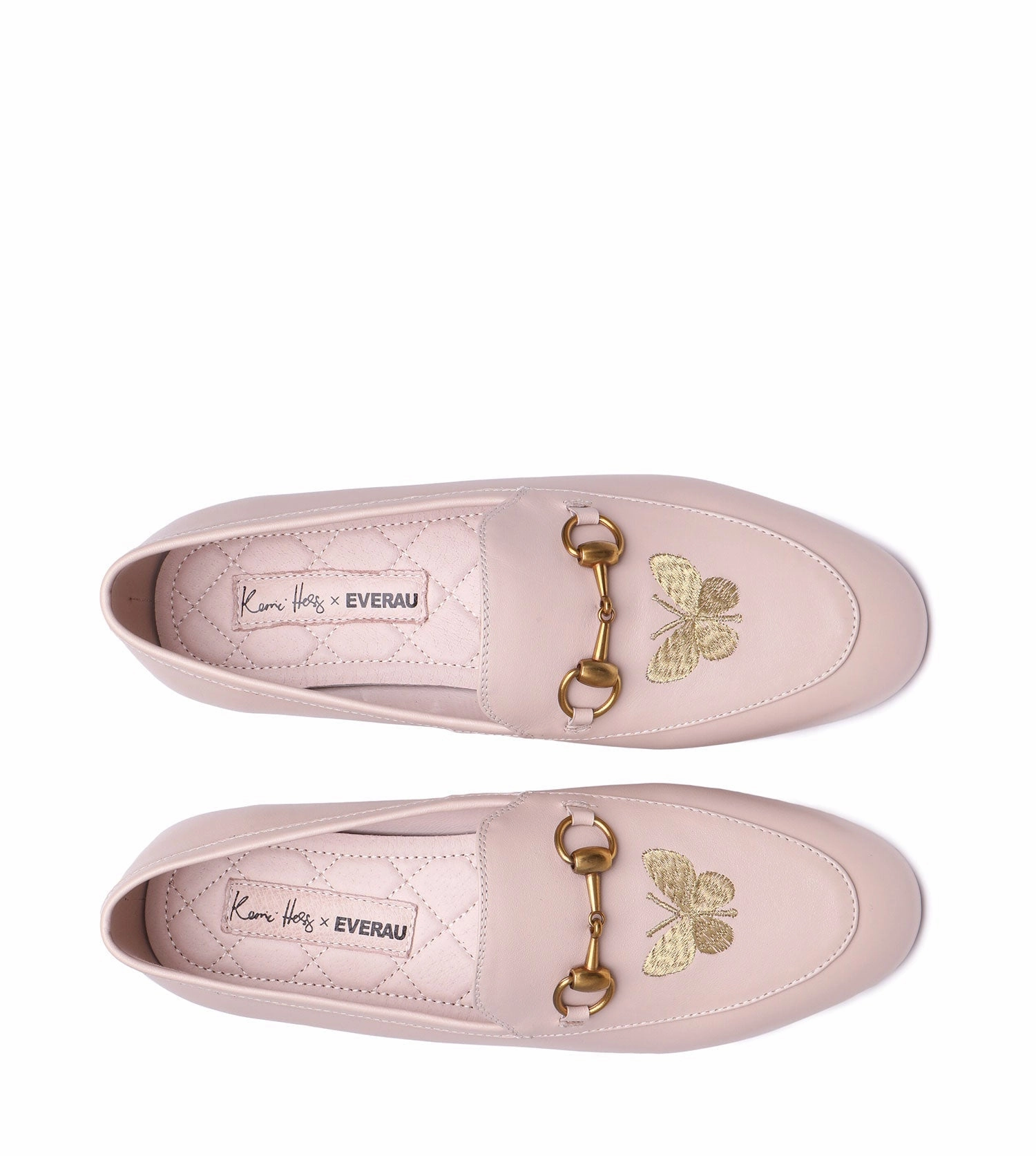 On Trend Flat Shoes Everau Pink Loafer With Metal Buckle And Butterfly Embroidery