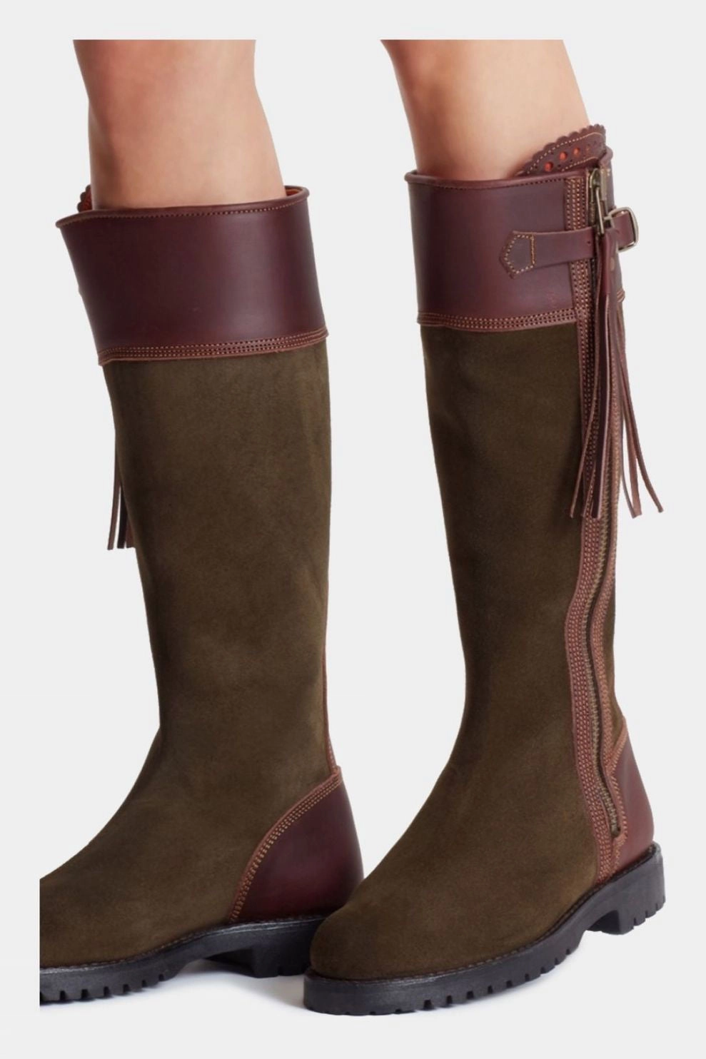 PENELOPE CHILVERS Inclement Tassel Boots - Womens Waterproof Suede - Seaweed/Conker Warm Waterproof Boots