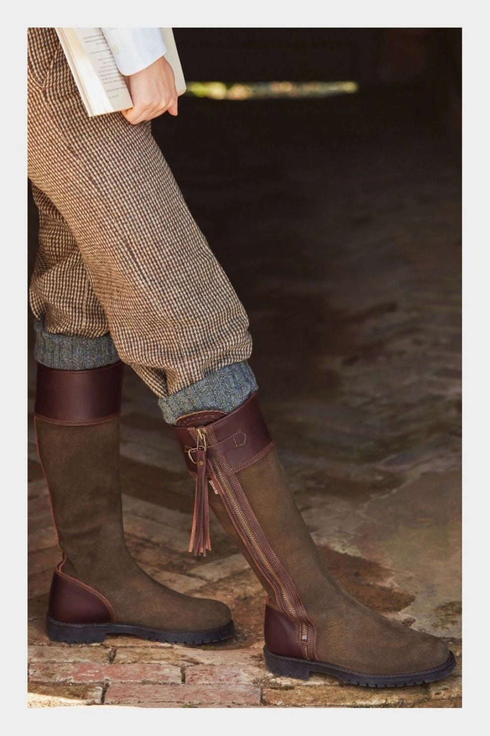 Cowboy Square Toe Boots PENELOPE CHILVERS Inclement Tassel Boots - Womens Waterproof Suede - Seaweed/Conker