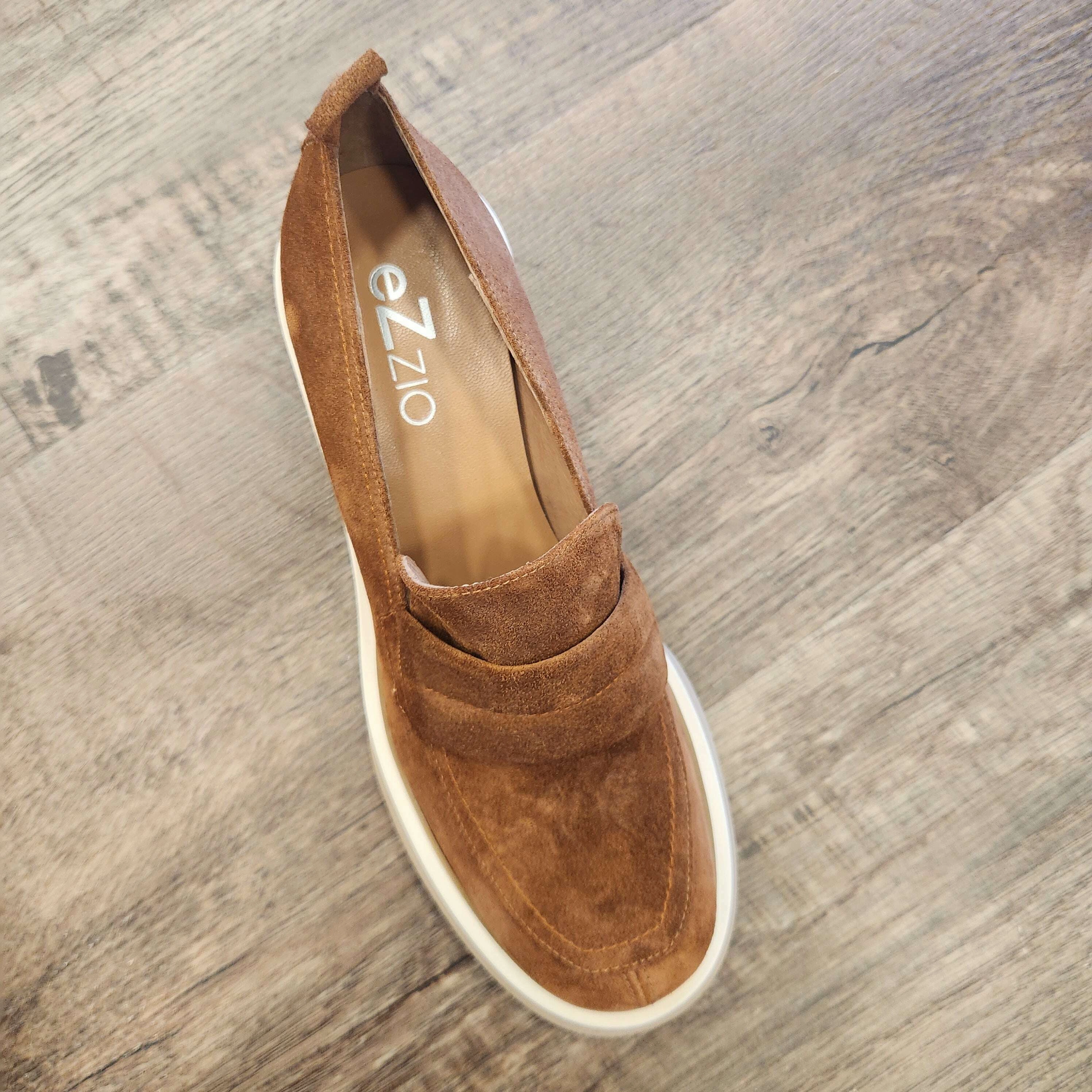 EZZIO - 53043 - Brown Suede Heeled Loafer Shoe Carnival Loafers