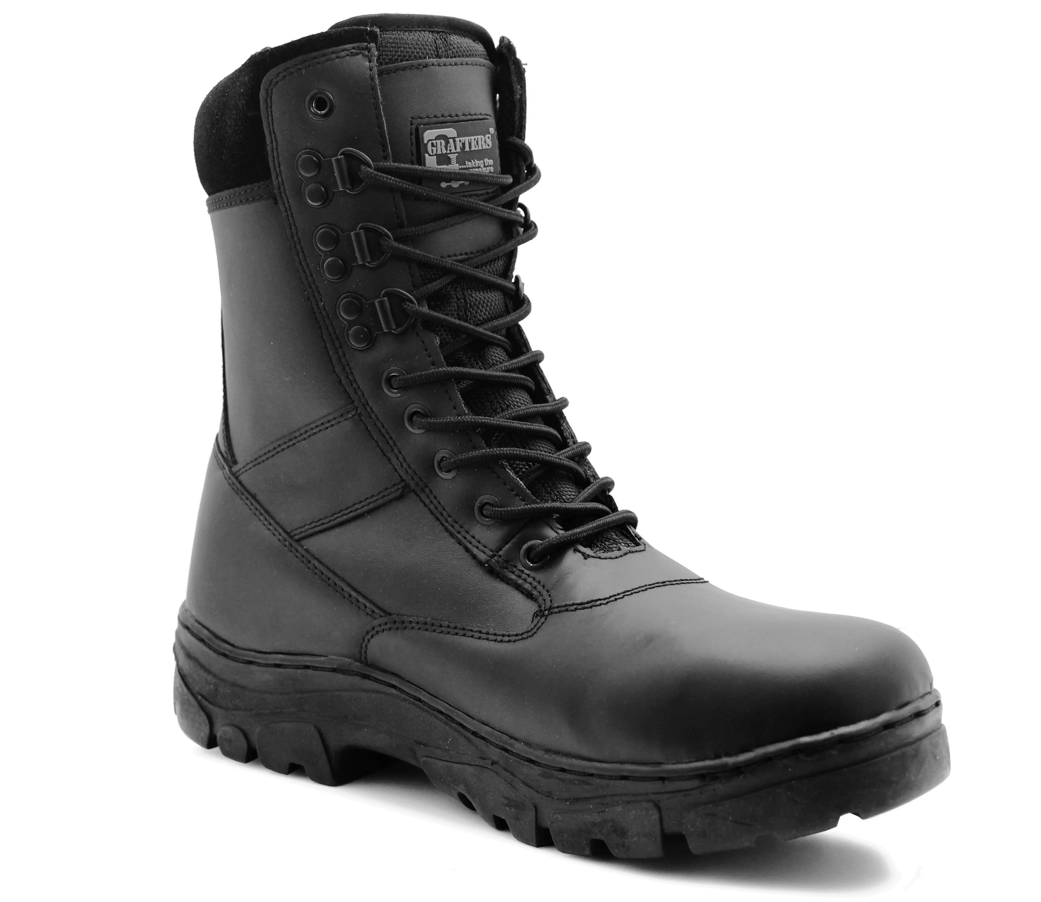 Mens Military Boots Black Leather High Top Combat Tactical Army Style Security Police Boots Boots Goodyear