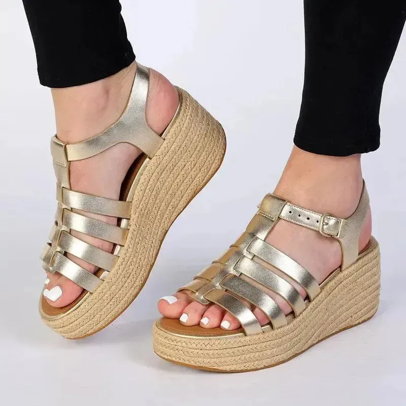 Fit Flop Platform Espadr.Fisherman Wedge - Platino Metallic