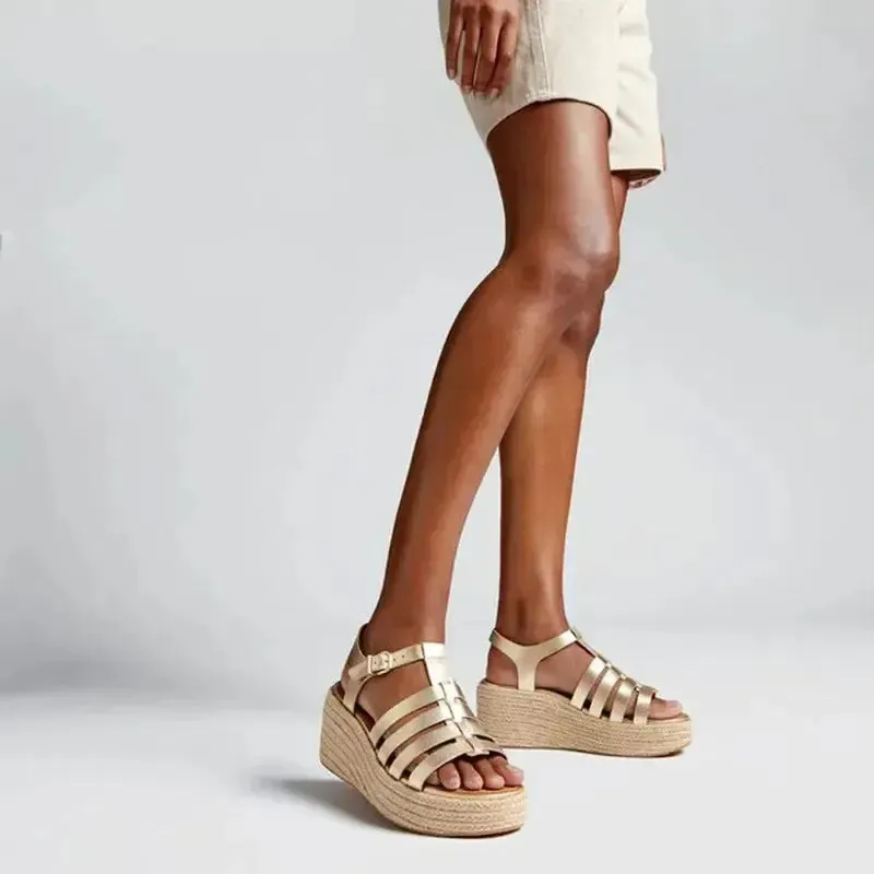 Fit Flop Platform Espadr.Fisherman Wedge - Platino Metallic Ralph Lauren Espadrilles Wedge
