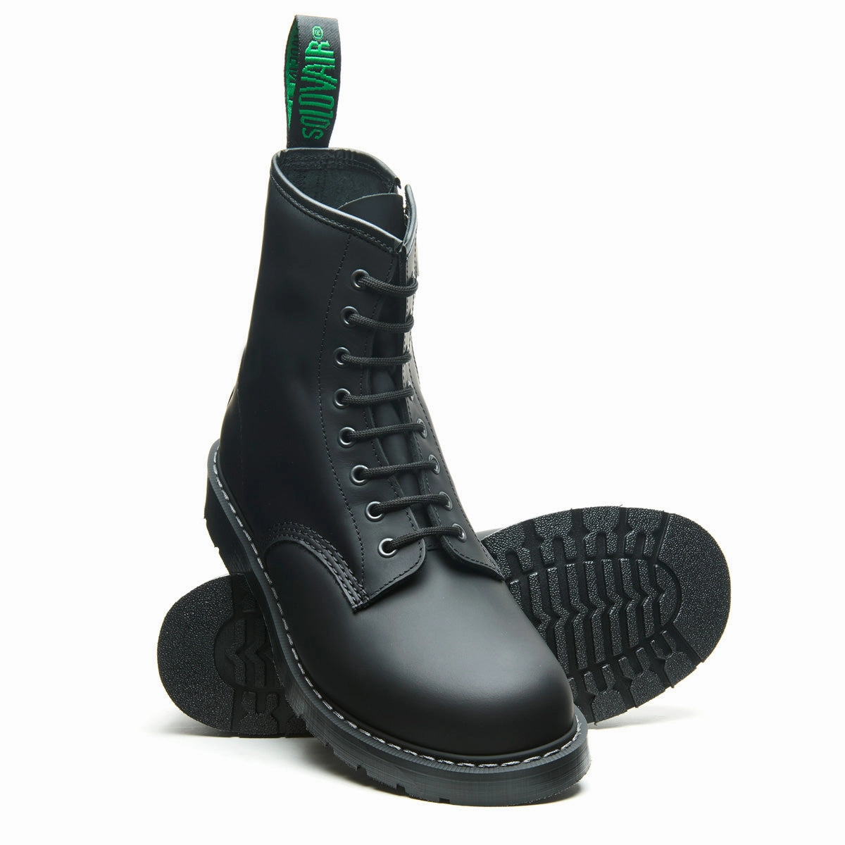 Black Greasy 8 Eye Zip Derby Boot Lace Em Up Shoes
