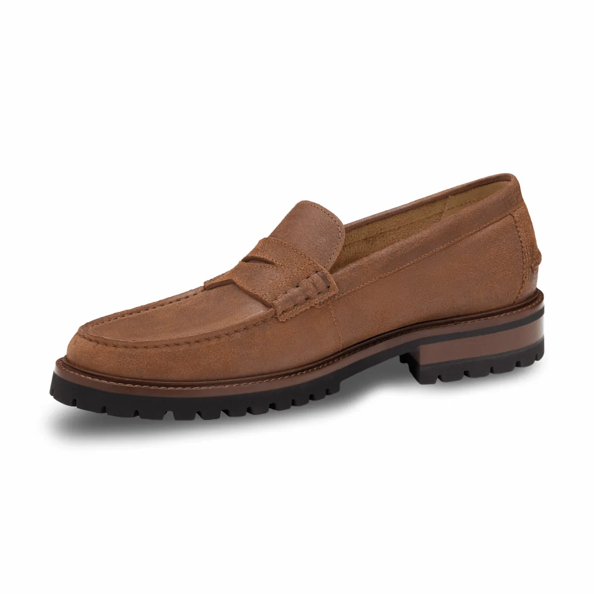 Johnston & Murphy Men's Collier Penny Loafer Brown Bomber Leather Wide Toe Box Loafers