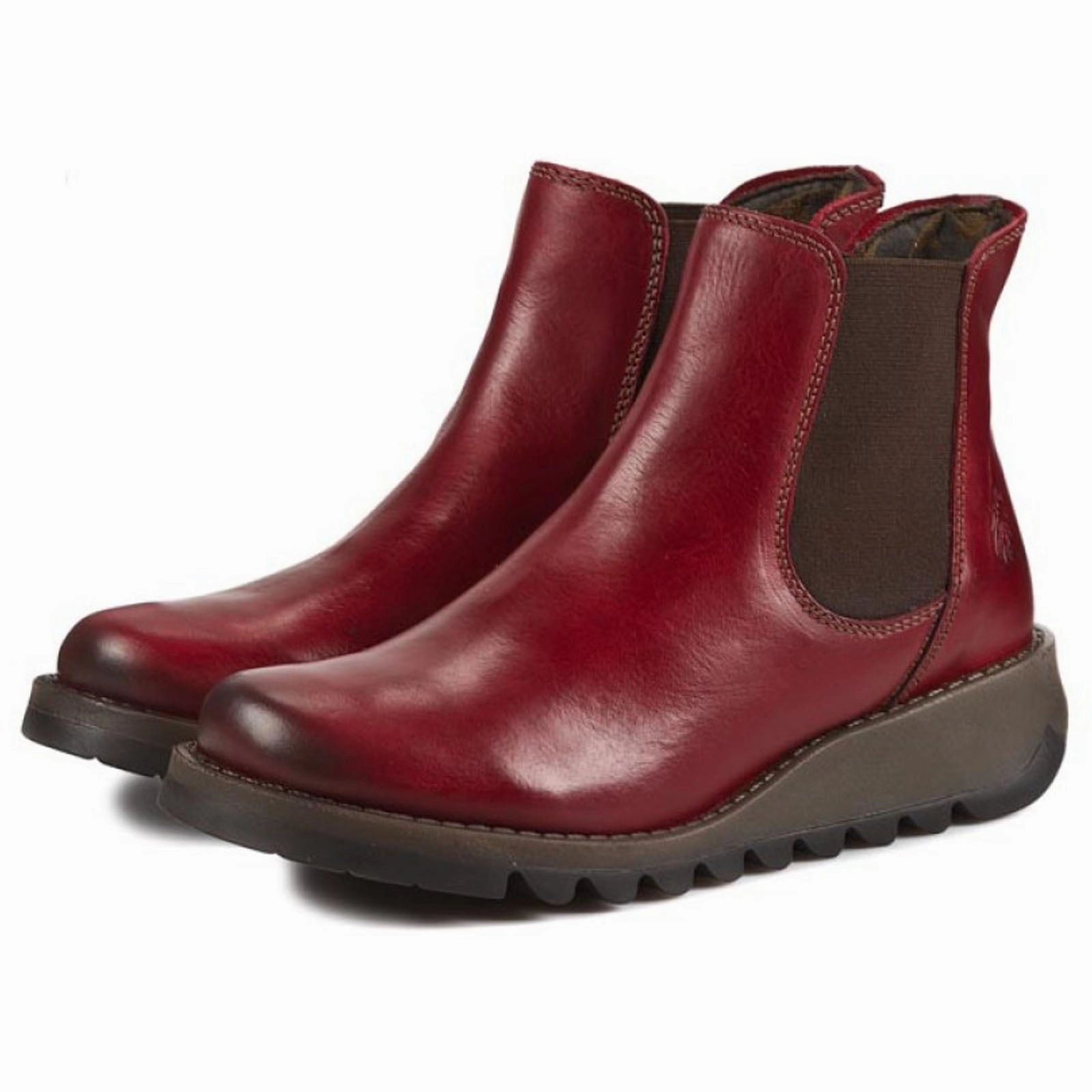 Fly London SALV Rug Leather Women's Slip On Red Boots Fleece Lined Chelsea Boots