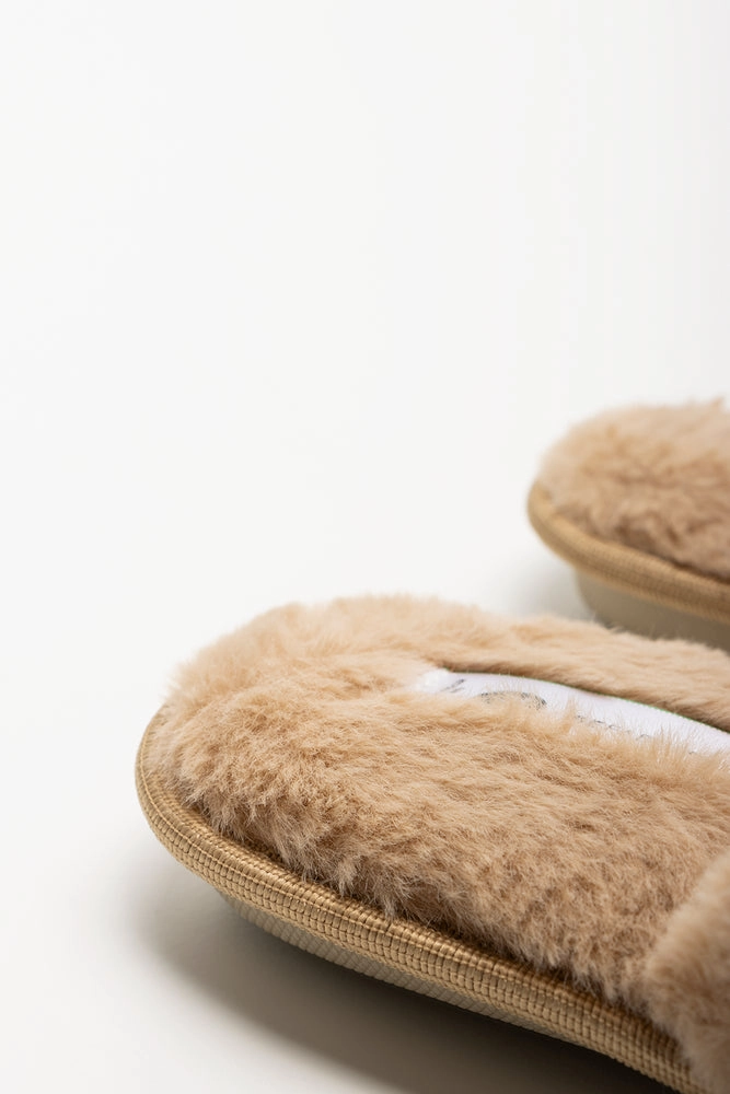 Fur Trim Closed Slippers Natural Childrens Slip On Slippers