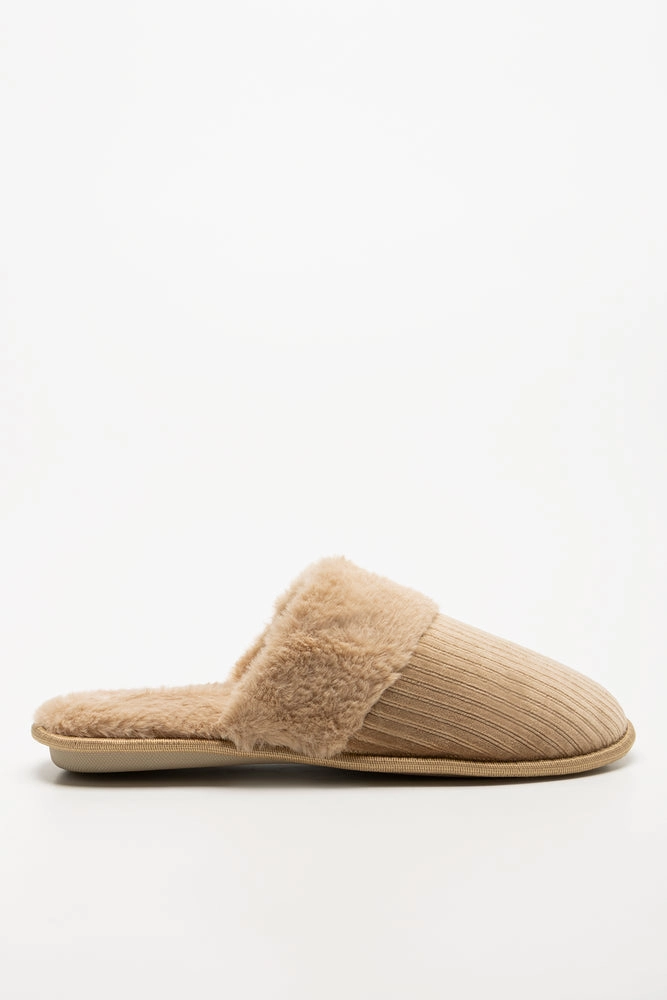 Fur Trim Closed Slippers Natural House Shoes Slippers