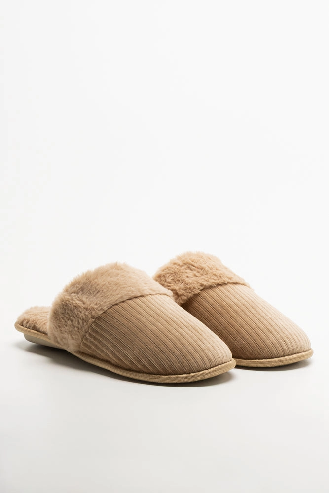 Lsu Slippers Fur Trim Closed Slippers Natural