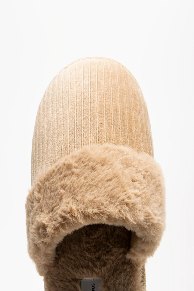 Fur Trim Closed Slippers Natural Mukluk Slippers