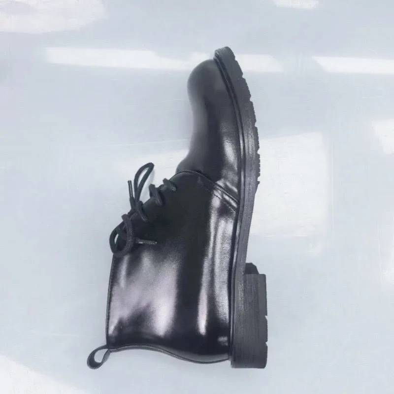 Genuine Shell Cordovan Leather Short Lace Up Martin Boots Loafers With Trousers