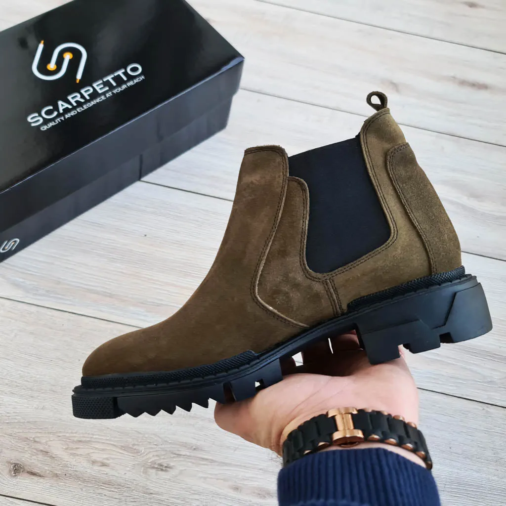 Gherardo Army Men's Genuine Suede Leather Boots Chelsea Boots Wide Width