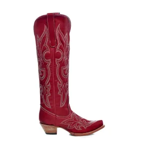 Cody James Cowboy Boots Corral Womens Embroidery Tall Top Snip Toe Red Cowhide 17in Cowboy Boots