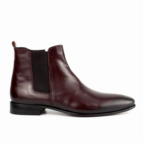 Giovanni Burgundy Men's Chelsea Genuine Leather Boots - Leather Sole Original Chelsea Rain Boot