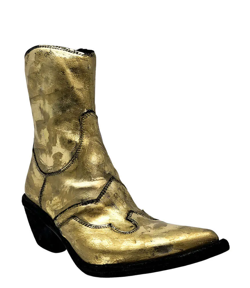 Gold Laminated Pointy Toe Ankle Boot Open-toed Boots