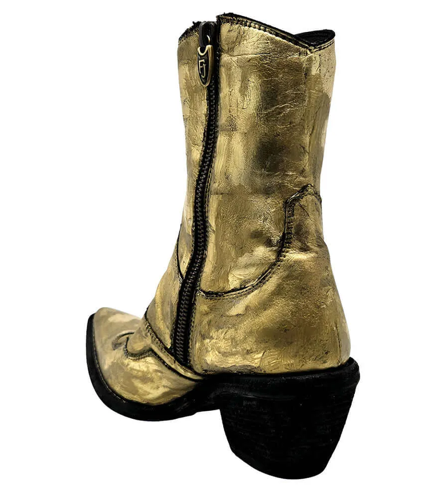 Gold Laminated Pointy Toe Ankle Boot Gardeners Boots