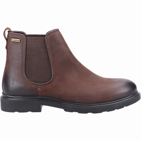 Ankle Boots With Leggings Hush Puppies Preston Mens Brown Leather Waterproof Pull On Ankle Boots