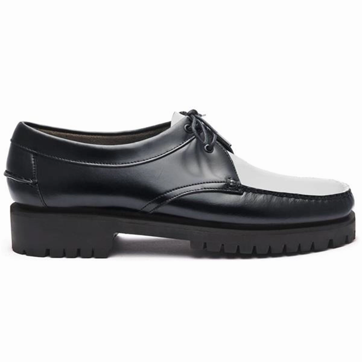 James Lug Woman - Black-White Formal Loafers Shoes