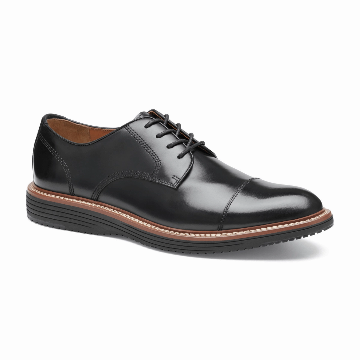 Johnston & Murphy Men's Upton Dress Cap Toe Black Full Grain Leather Modern Essentials Cap Toe Oxfords
