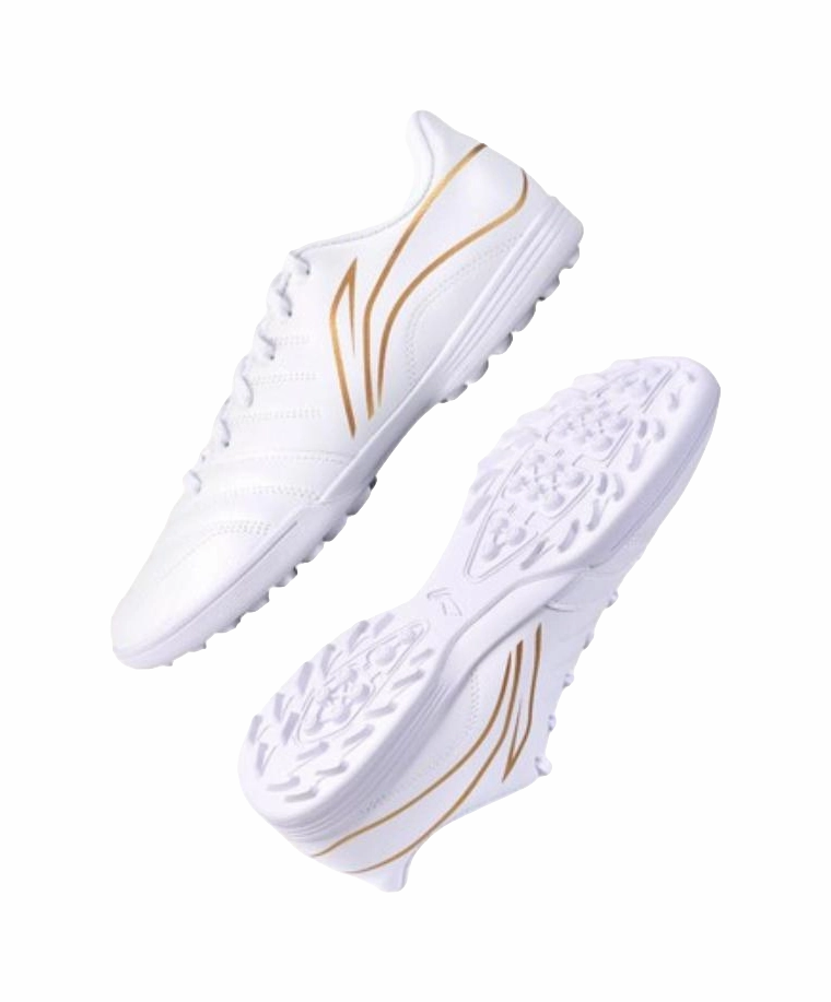 Raheem Sterling Soccer Cleats Li Ning Long Song Series TF Turf Soccer Cleats - Cushioned & Durable for Artificial Grass Unisex White Gold