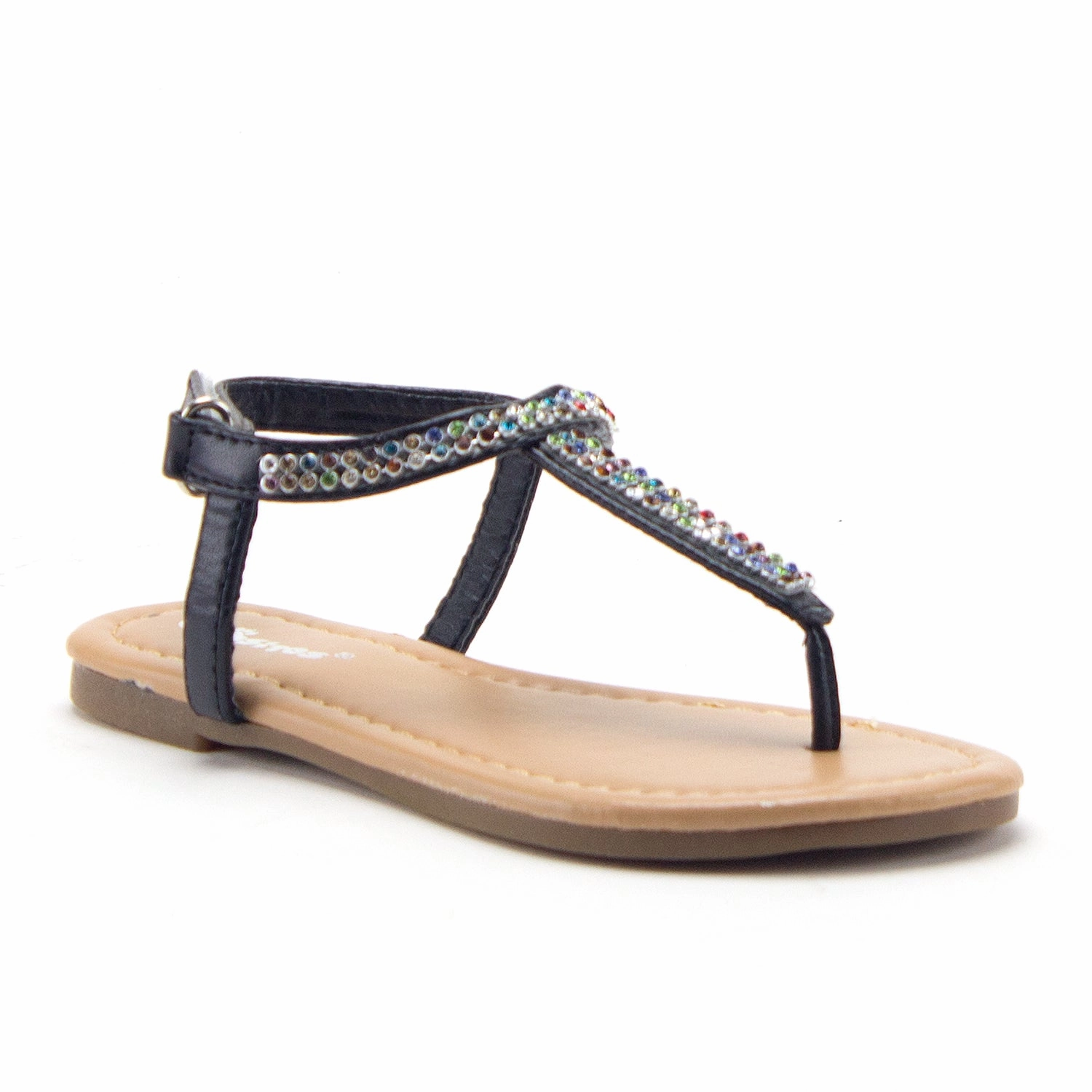 Girls 2710 Rhinestone Rainbow Crystals T-Strap Fashion Sandals Available for Toddlers Lulus Espadrille Sandals
