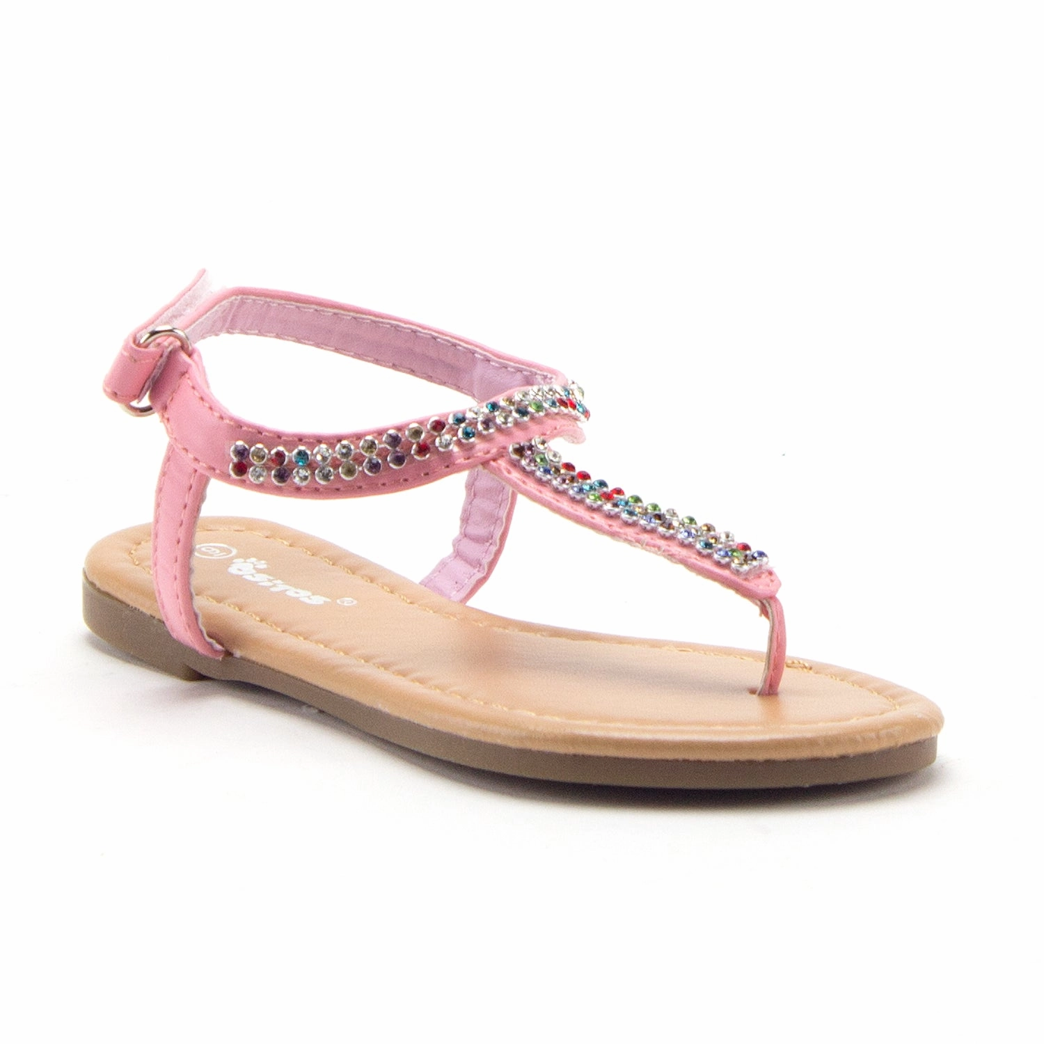 Girls 2710 Rhinestone Rainbow Crystals T-Strap Fashion Sandals Available for Toddlers Polo Espadrille