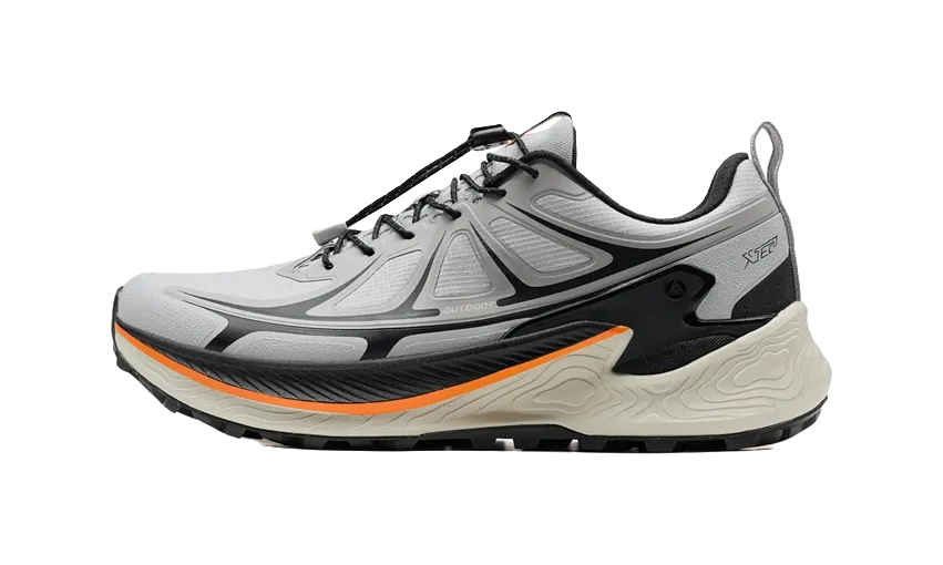 XTEP Chasing Mountains PRO Abrasion Resistant Slip Resistant Low Top Trail Running Shoes Mens Ash Gray/Black Flat Feet Running Shoes