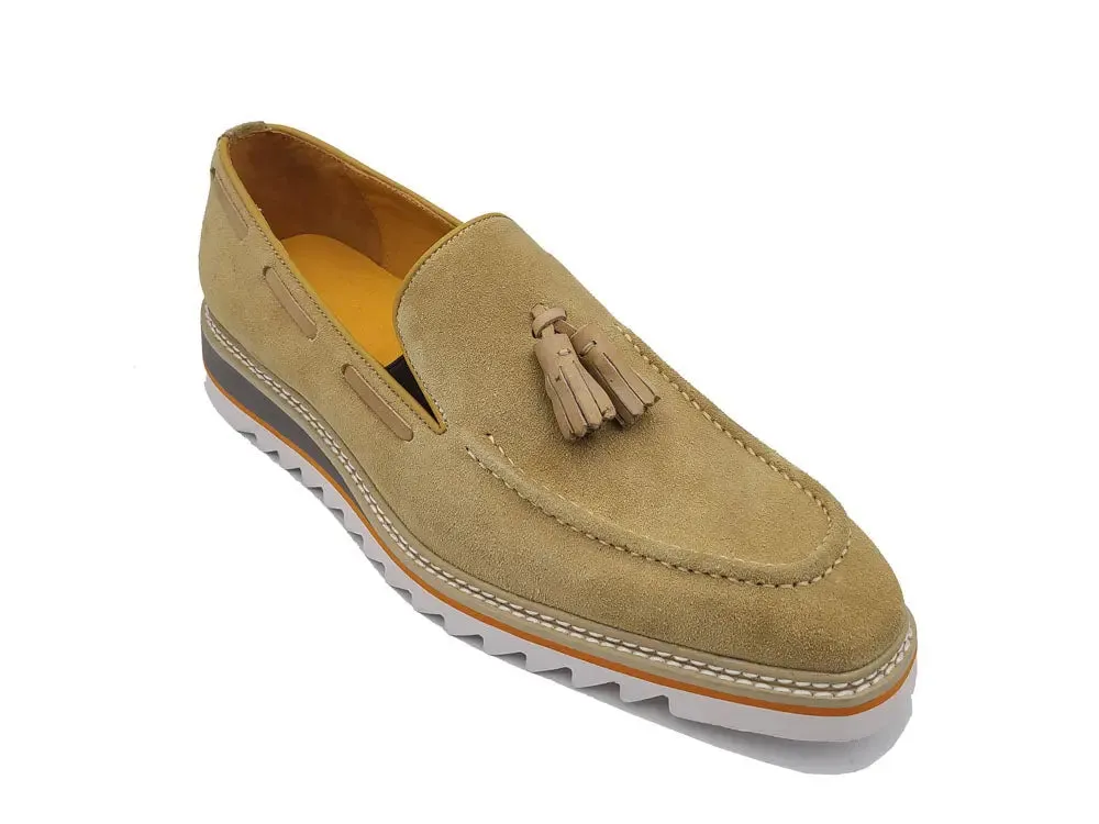 Venetian Suede Loafer with Calfskin Tassel Leather Sole Loafers