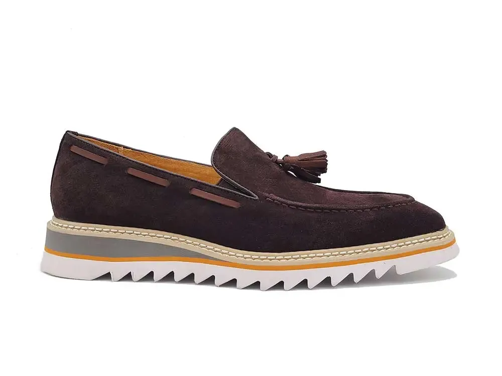 Venetian Suede Loafer with Calfskin Tassel Round Toe Loafers