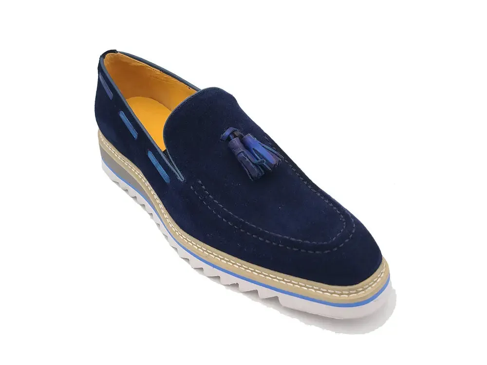 Venetian Suede Loafer with Calfskin Tassel Wide Feet Loafers