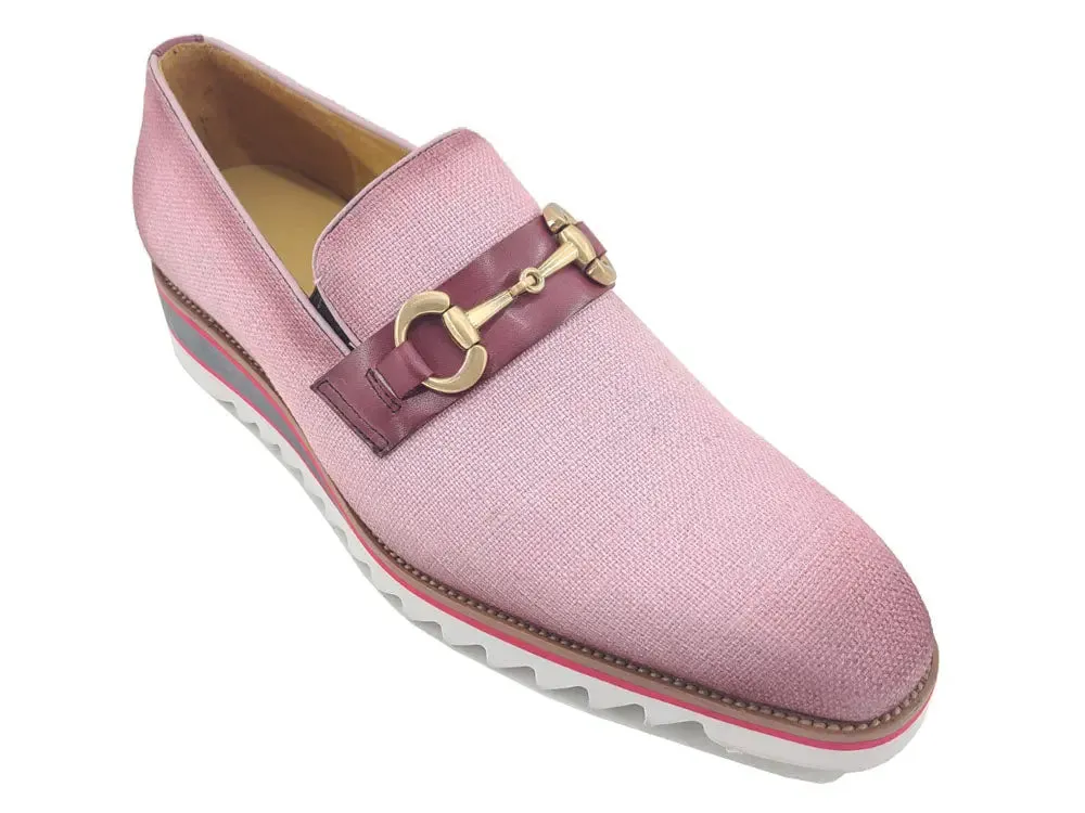 Linen Loafer With Gold Tone Buckle Suede Leather Loafers