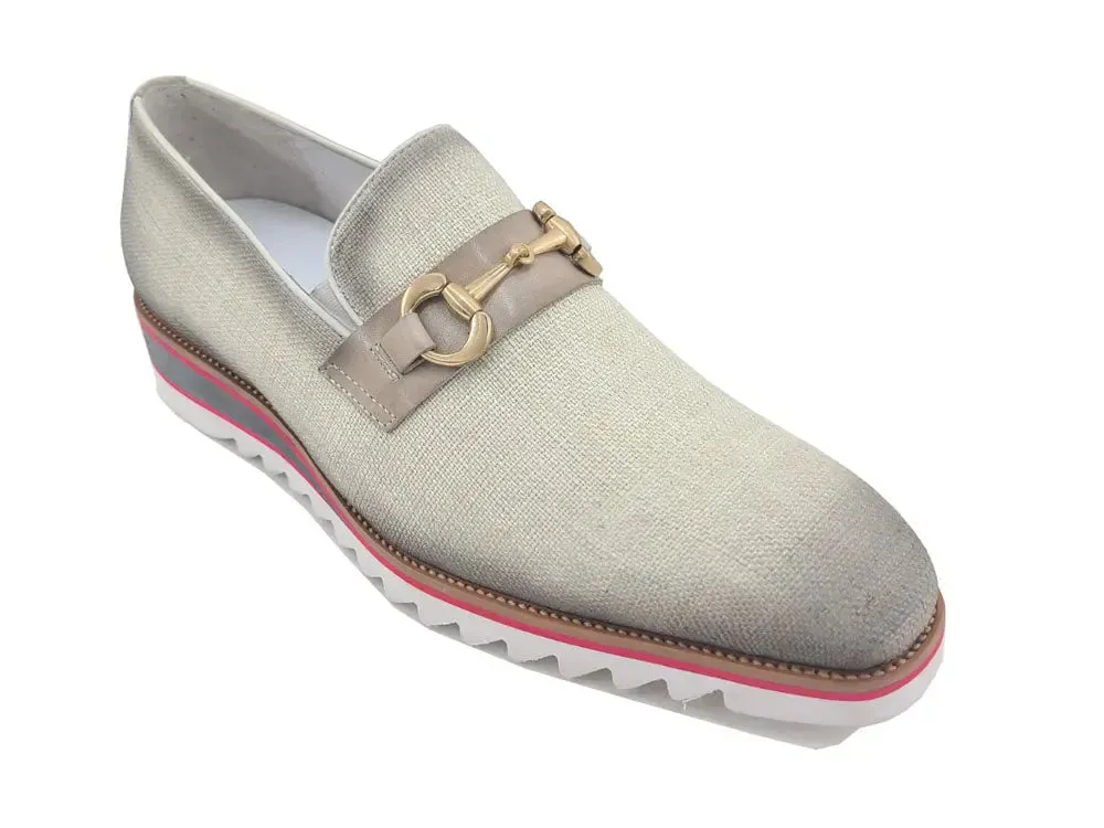 Linen Loafer With Gold Tone Buckle Mocassins Loafers