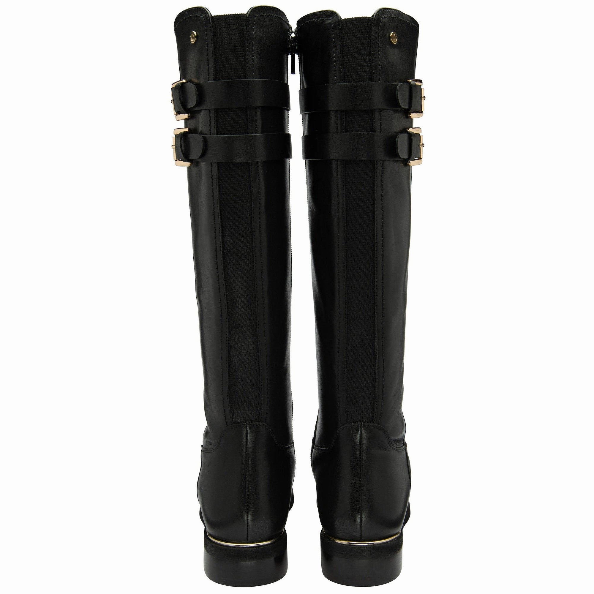 Boots Genuine Leather Lotus Caroline Ladies Black Leather Side Zip Knee High Boots