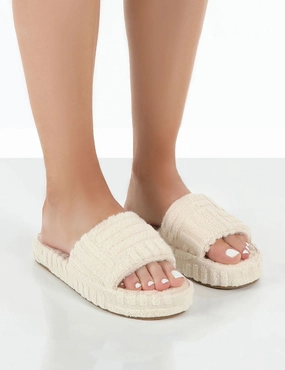 Stardew Valley Slippers Juicy Ecru Terry Towelling Slider Slippers