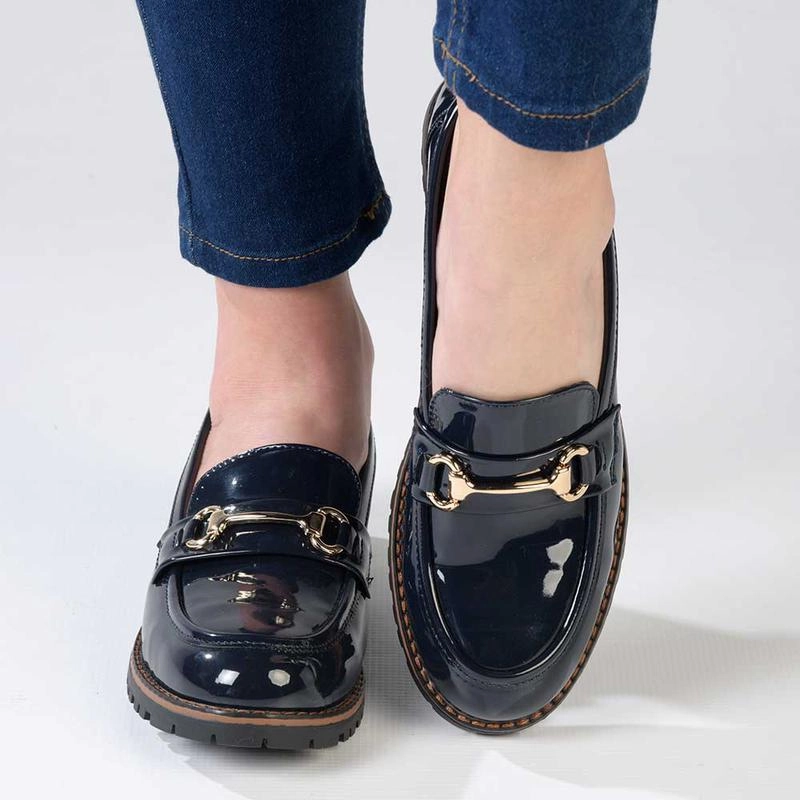 Madison Bentley Trim Cleated Ladies Slip On Loafers - Navy Cool Brogues