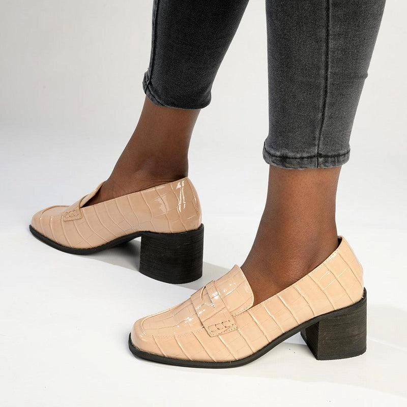 Madison Cindy Block heel Loafer - Nude Tan Brown Brogues