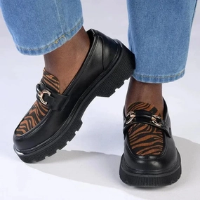 Brogues Online India Madison Eloise Chunky Sole Slip Brogue - Black/Tiger