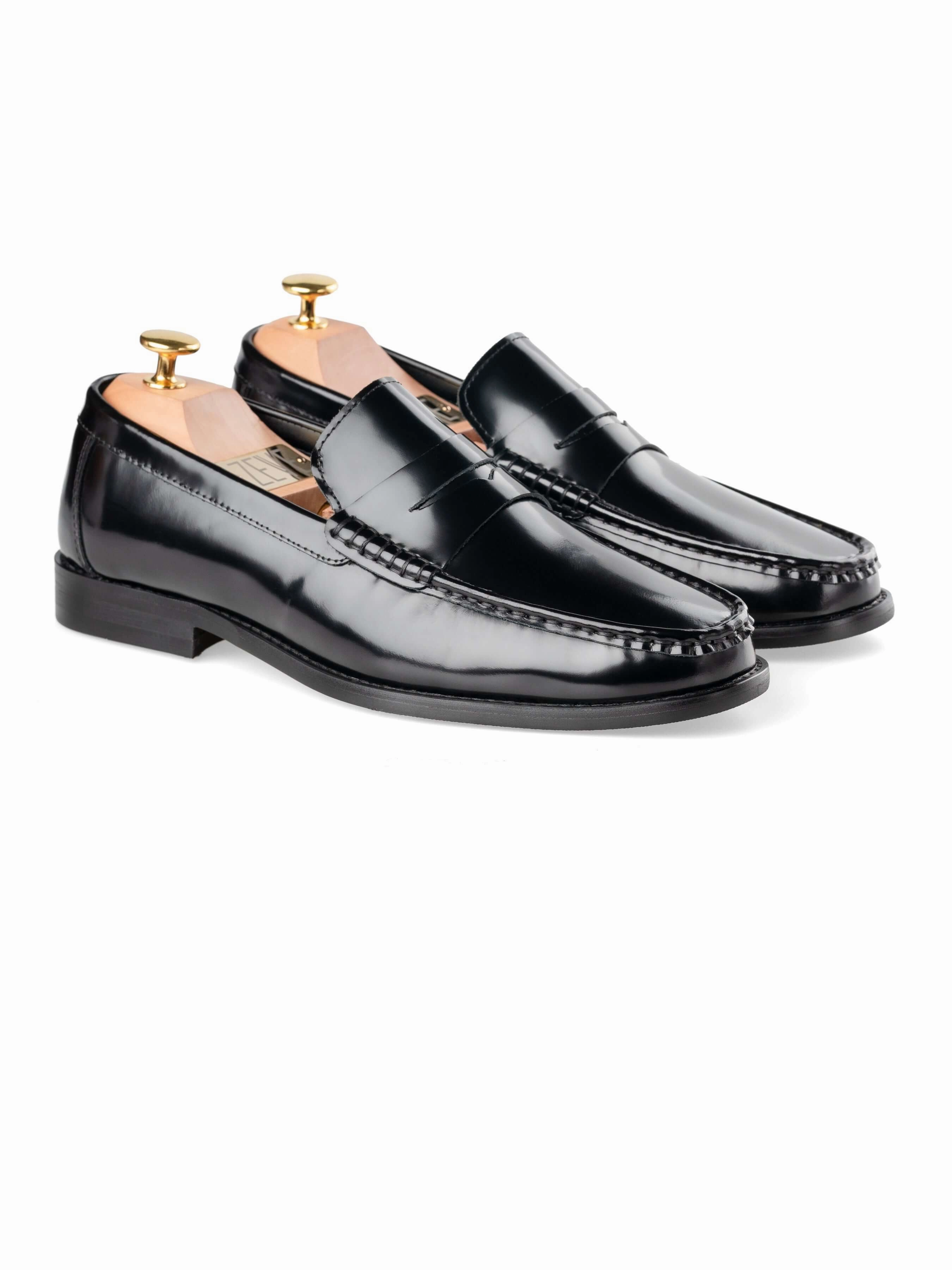 Faux Fur Loafers Marco Penny Loafer - Black Polished Leather
