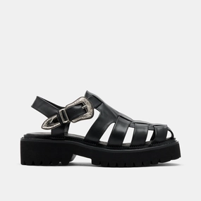 Aldo Espadrille Sandals Maya Black Leather Lug Fisherman Sandals