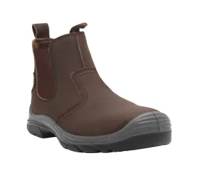 Genuine Leather Boots Mens Lightweight Brown Leather Safety Steel Toe Slip On Twin Gusset Work Dealer Boots Shoes