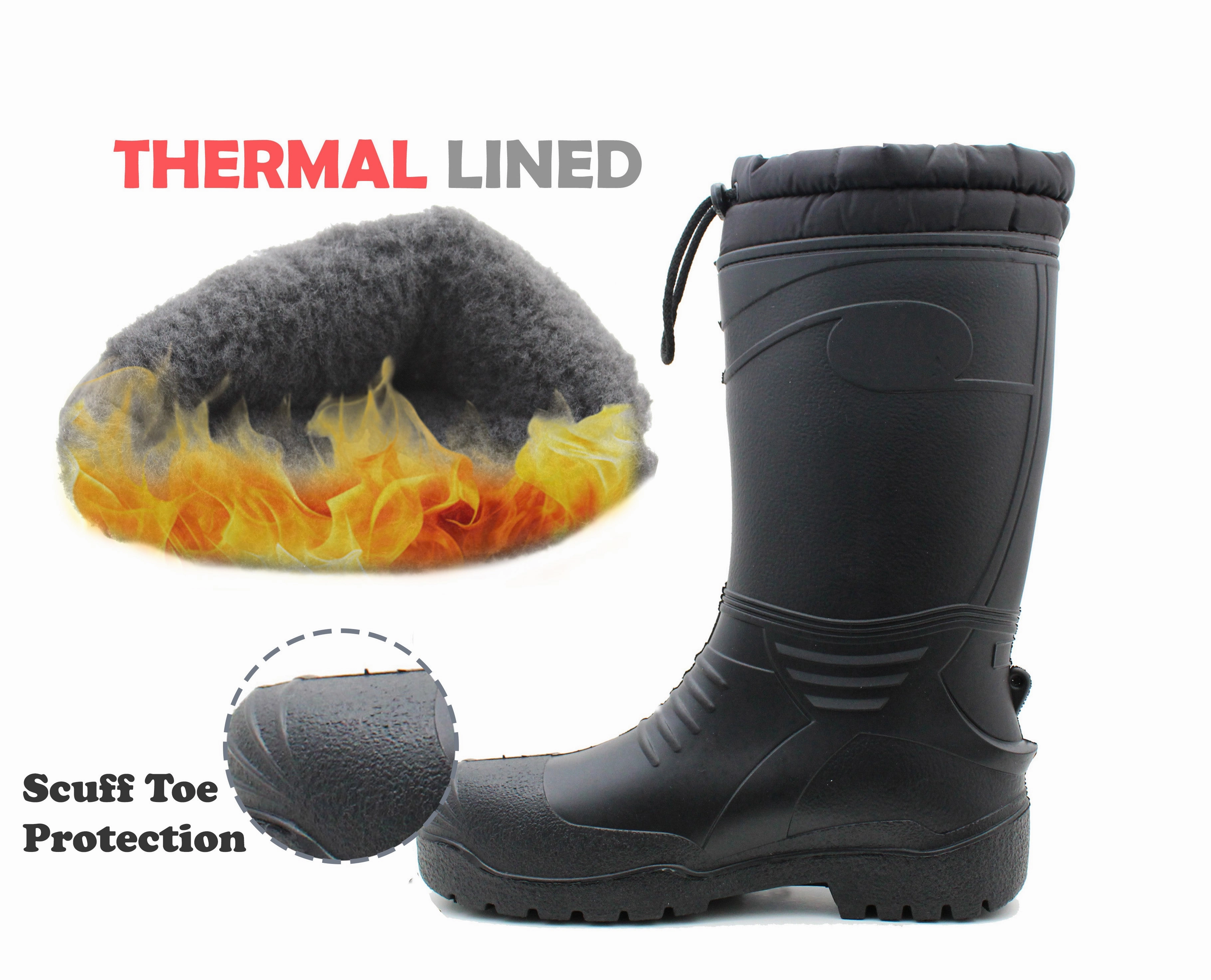 Mens Thermal Wellington Boots Warm Fur Lined Waterproof Wellies Insulated Winter Rain Boots Lightweight Waterproof Walking Boots