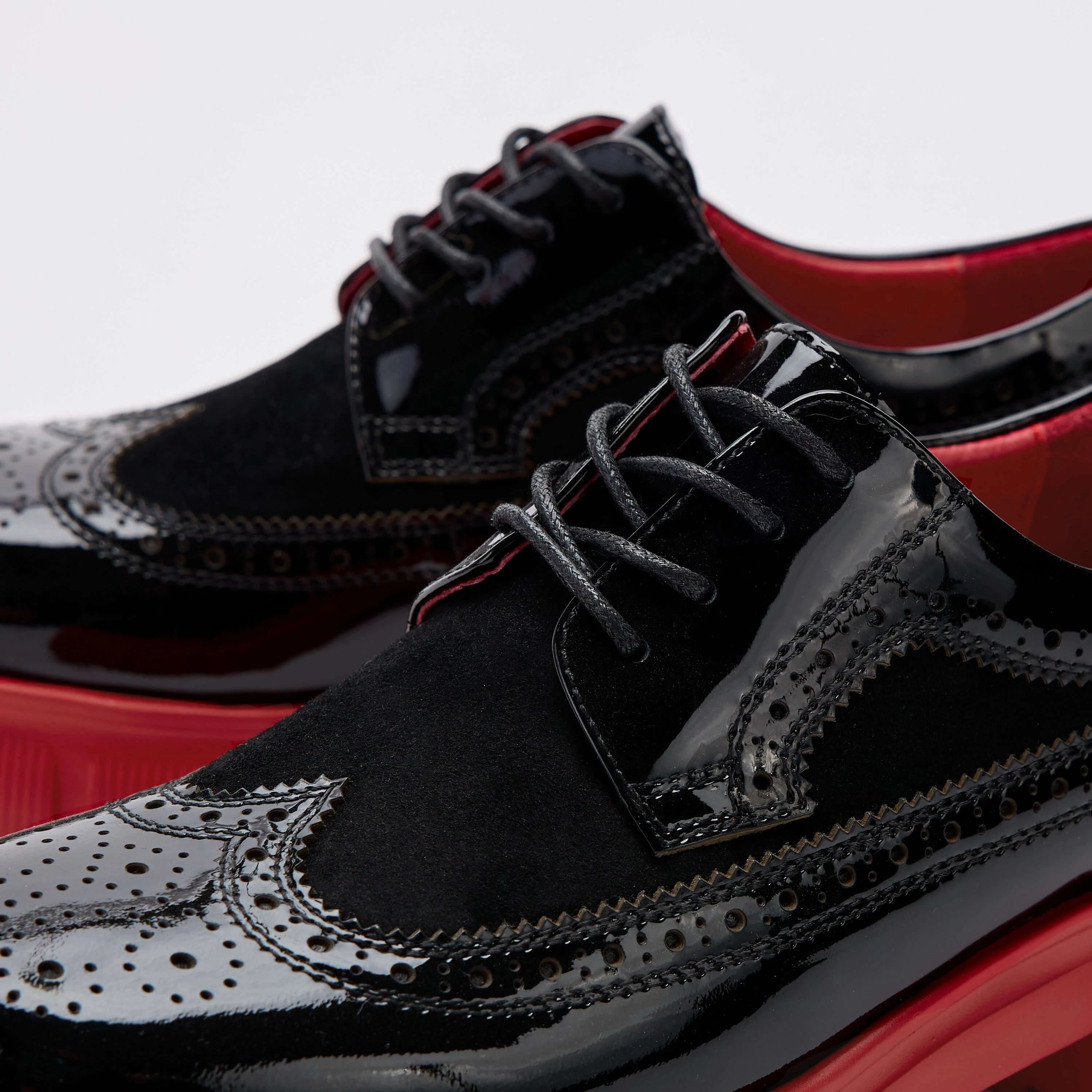Ms. Alexander Black/Red Leather Lug Wingtip Derby Luxury Derby Shoes