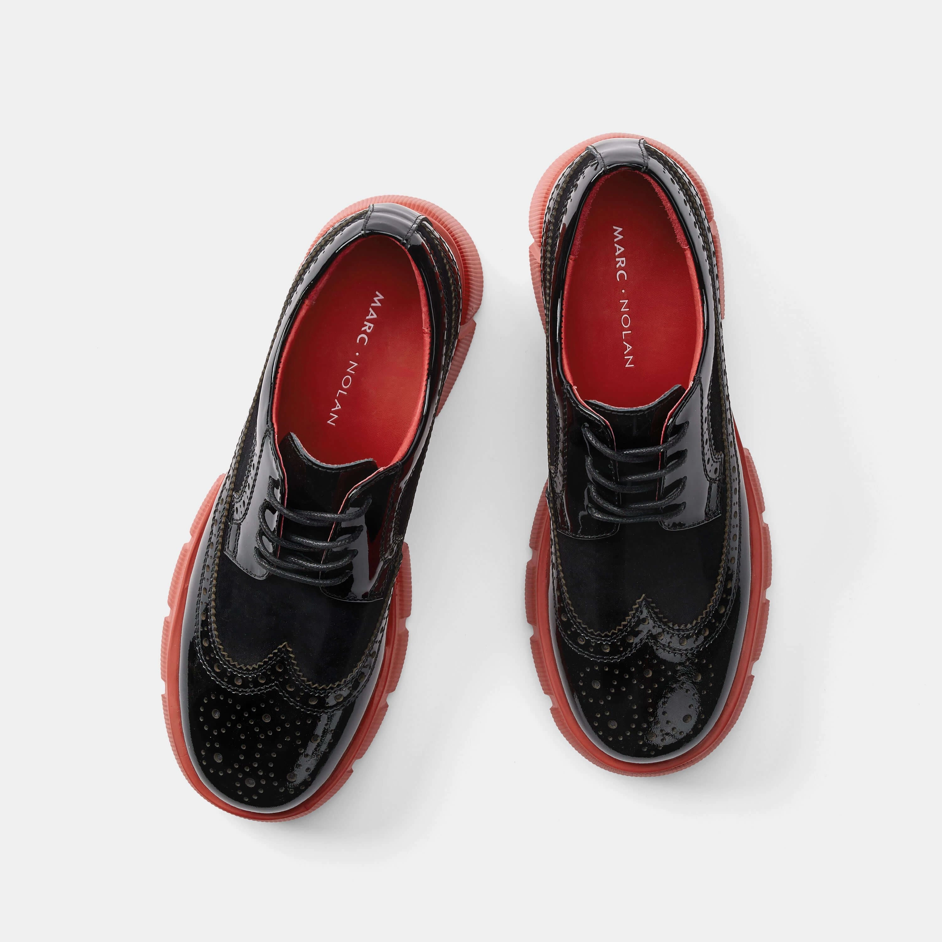 Ms. Alexander Black/Red Leather Lug Wingtip Derby Oxford Lace Up Shoes