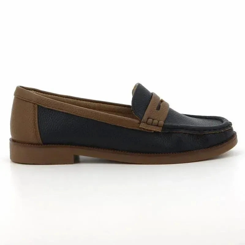 Soft Style by Hush Puppies Lamar Loafer With Saddle - Navy Stacked Heel Brogues