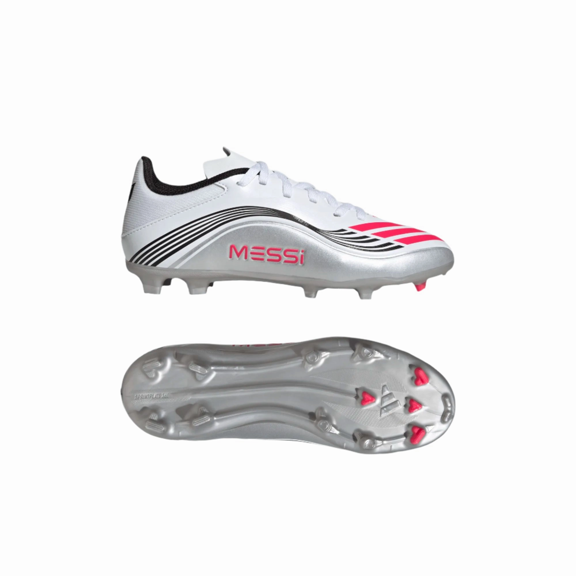 Silver Cleats Soccer Adidas Junior Football Boot Messi League FG/MG Cloud White/Lucid Red/Silver Metallic