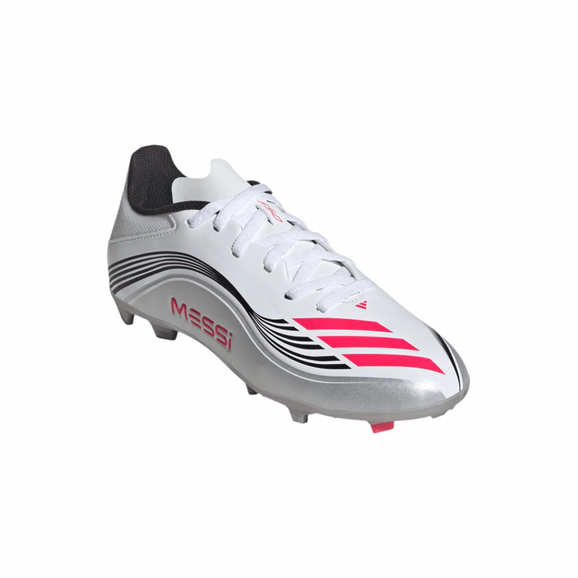 Adidas Junior Football Boot Messi League FG/MG Cloud White/Lucid Red/Silver Metallic Soccer Cleats Vs Flag Football Cleats