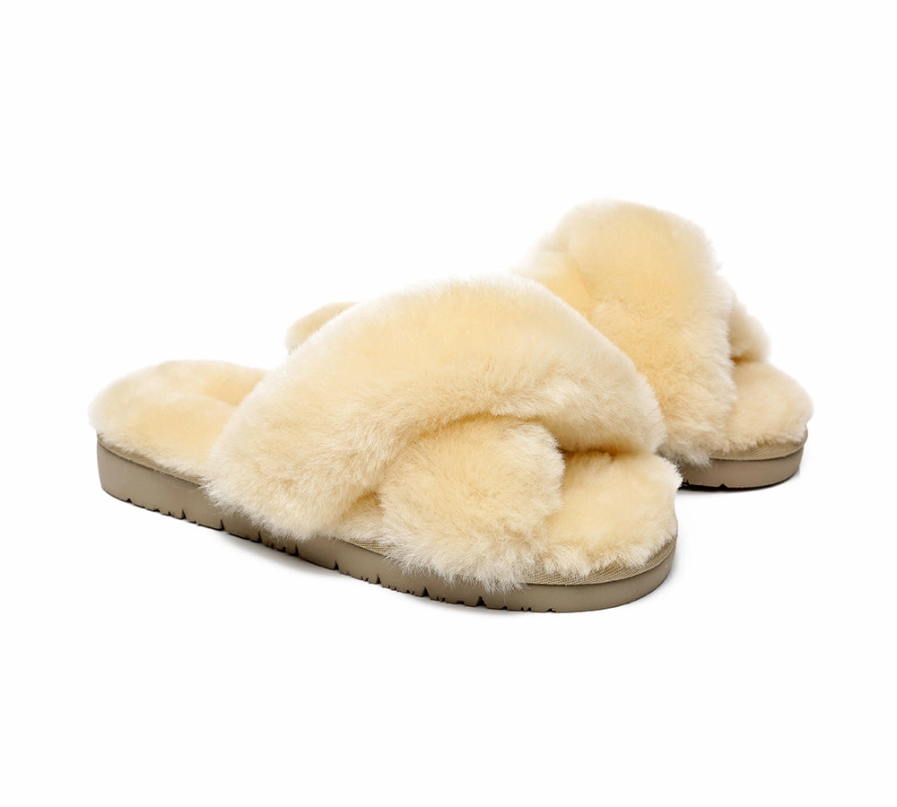 UGG Slides Women Fluffy Cross Slides Sandals Leanna Scuff Espadrilles Bobs