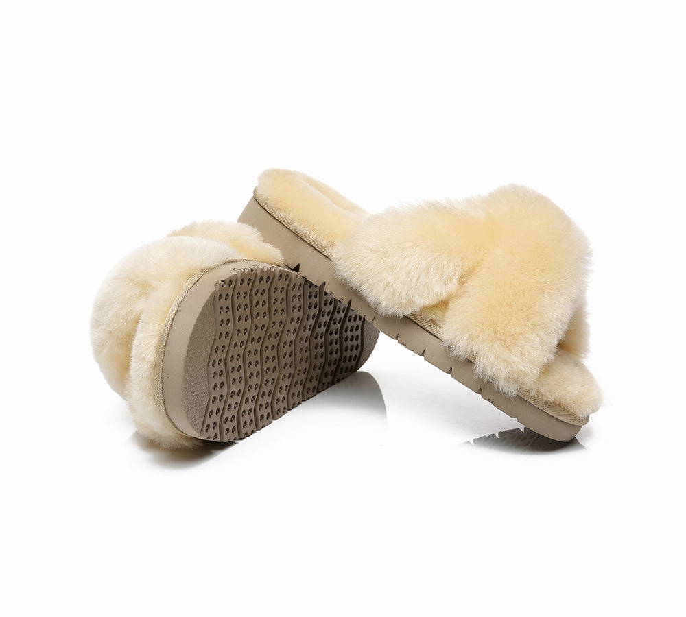 UGG Slides Women Fluffy Cross Slides Sandals Leanna Scuff Basket-weav