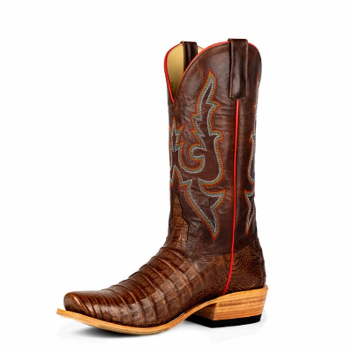 Horsepower Men's Top Hand Post Oak Caiman Belly 13in Bone Explosion Top Boot Brown  HP9511 Perfect Shoes For Denim Dress
